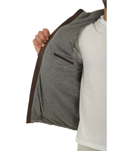 Giubbino Herno in Suede Effect Marrone Scuro